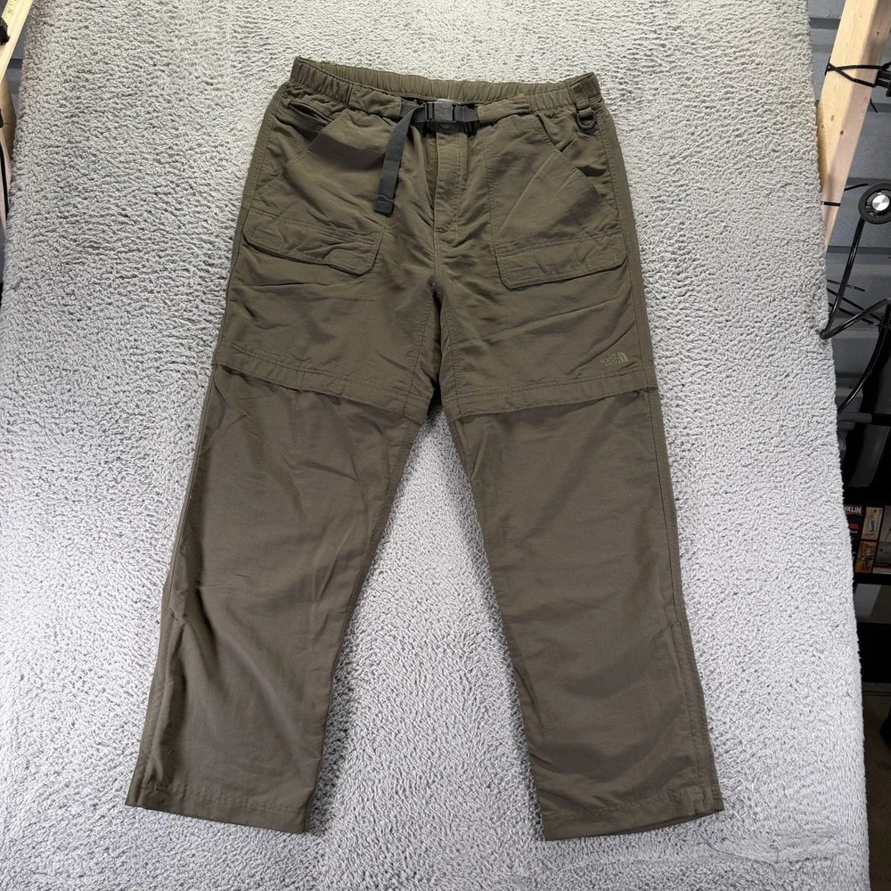 The North Face Pant Mens XL Green Nylon Windbreaker Straight Convertible Hiking